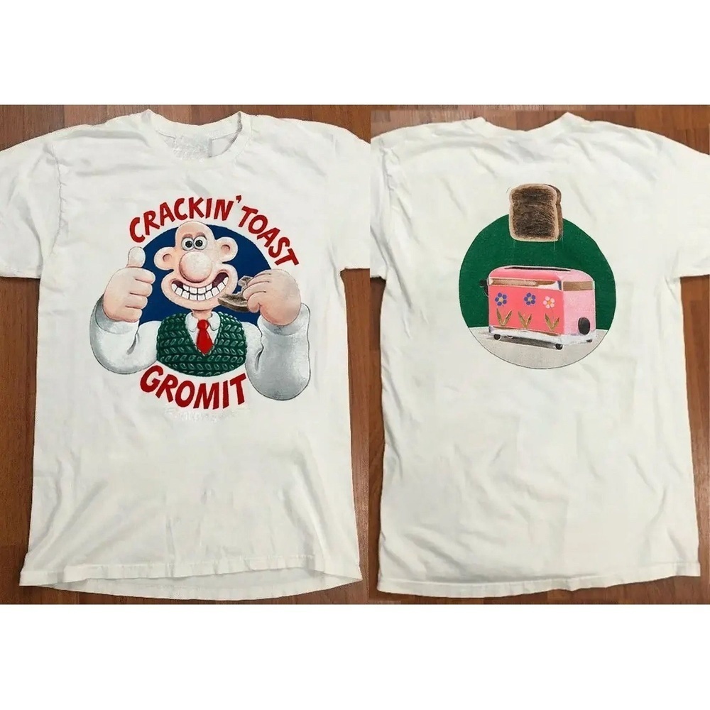 Wallace Gromit T Shirt Crackin Toast 1989 White 2 Sided Tshirt